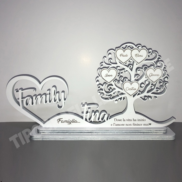 Cuore Family con albero della vita in legno personalizzato
