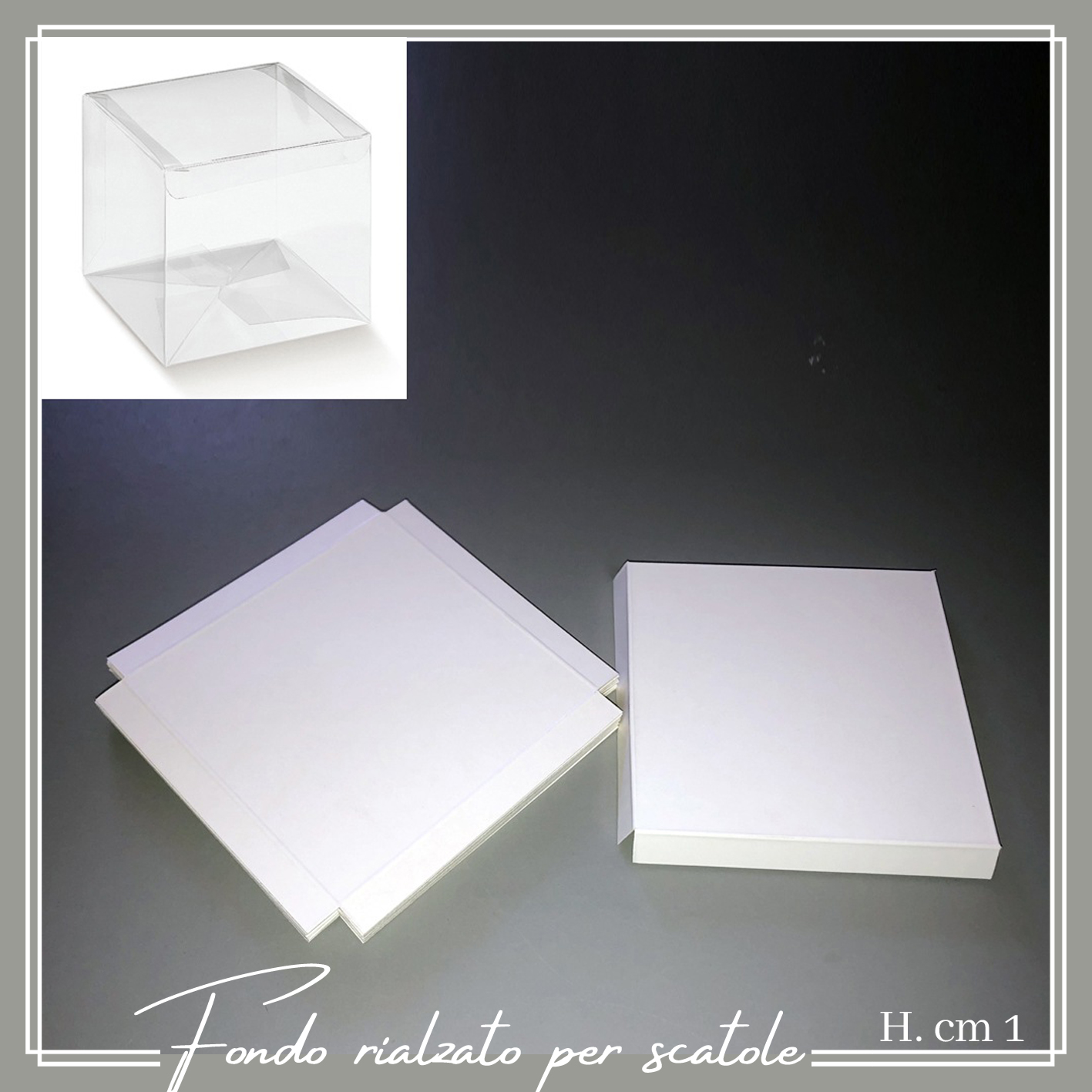 Fondo rialzato in cartoncino bianco per scatole trasparenti (h. cm 1) –  Madoniegadget
